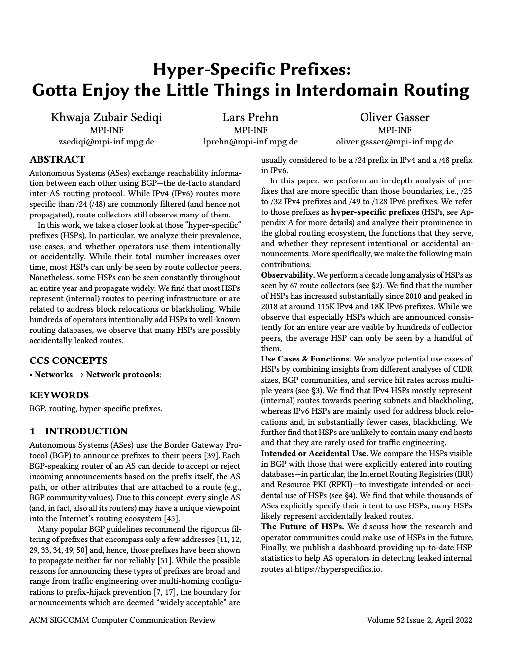 Download paper: Hyper-Specific Prefixes: Gotta Enjoy the Little Things in Interdomain Routing